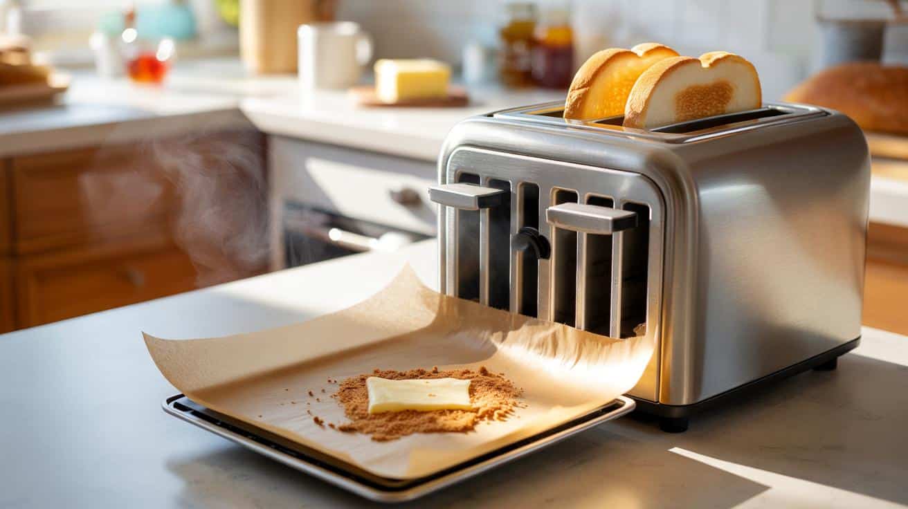 Prosty trik z papierem do pieczenia który ułatwia czyszczenie tostera