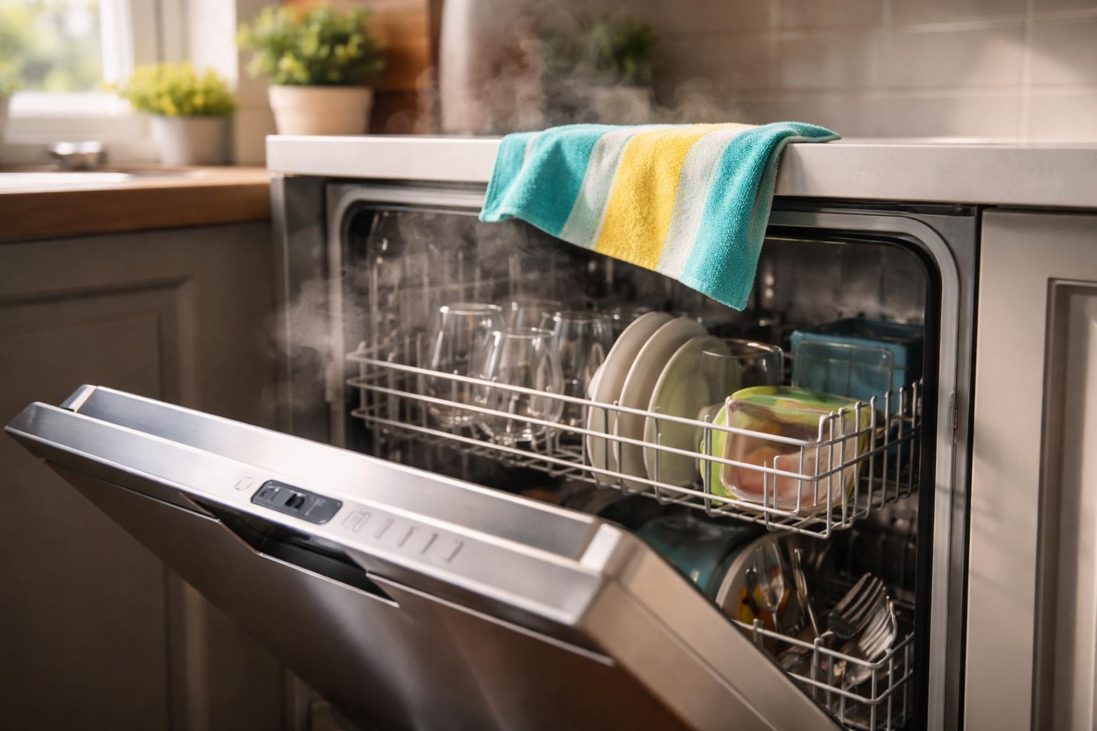 Prosty trik z ręcznikiem w zmywarce. Naczynia wychodzą suche bez dodatkowego prądu