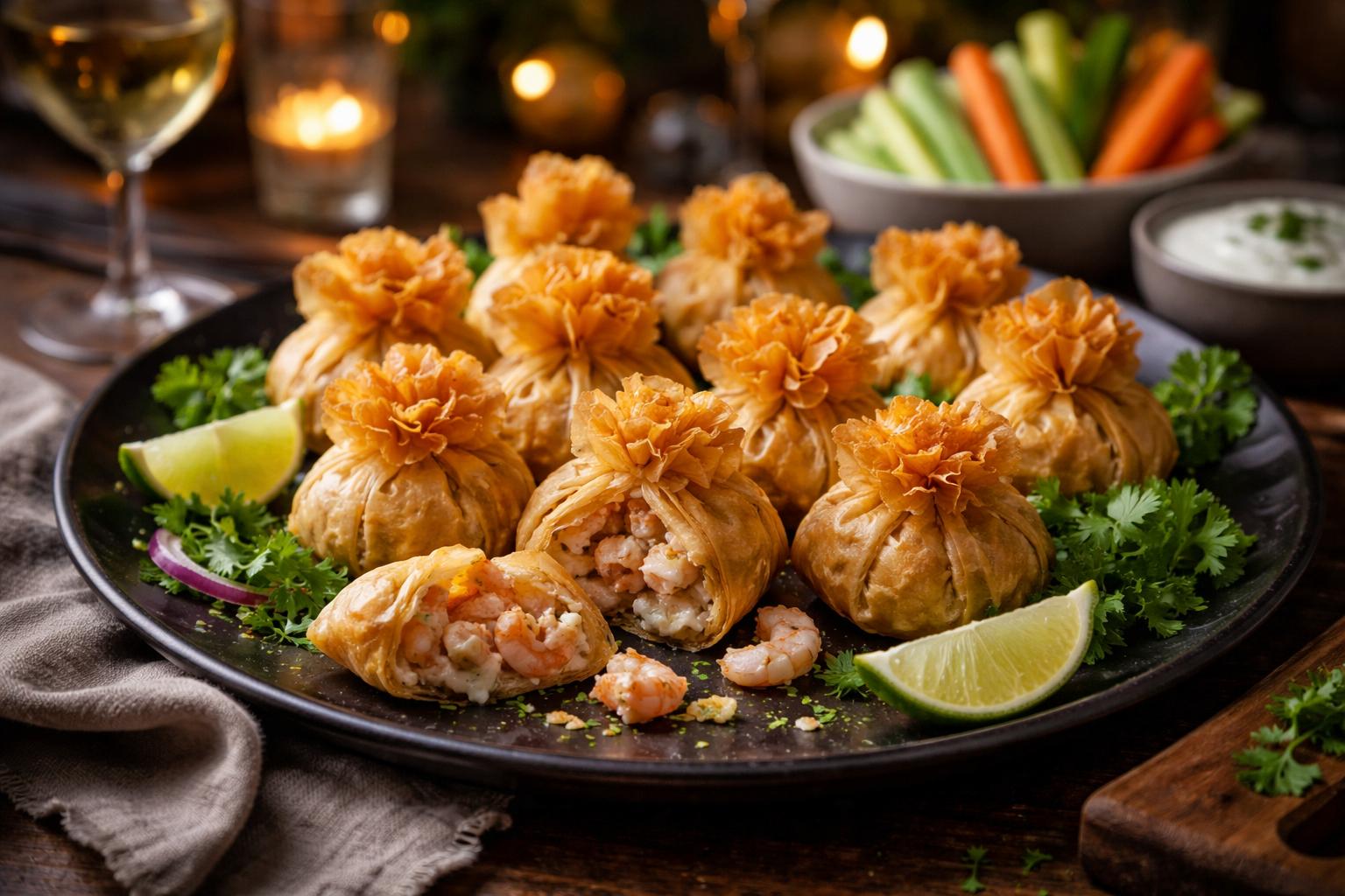 Przepis na hit imprezy: chrupiące sakiewki z krewetkami, które znikają w minutę