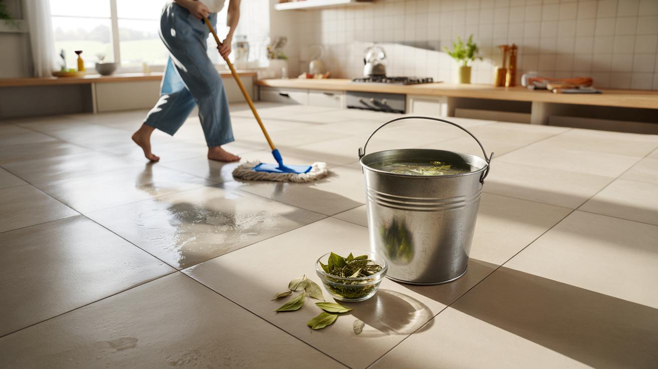 Przestałam szorować podłogę na darmo. Ten trik z liściem z kuchni zmienił wszystko