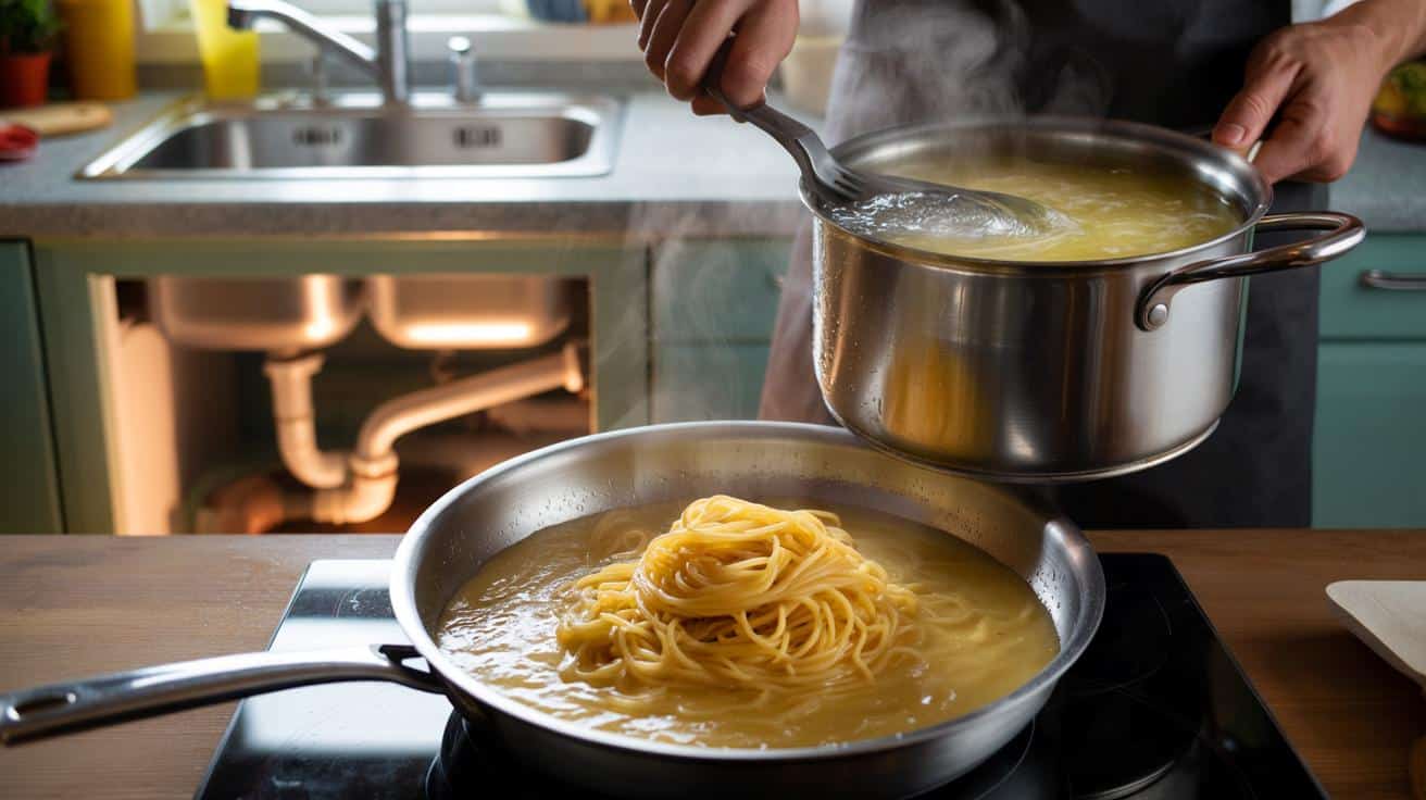 Przestań wylewać wodę po makaronie. Niszczysz zlew i tracisz kulinarne złoto