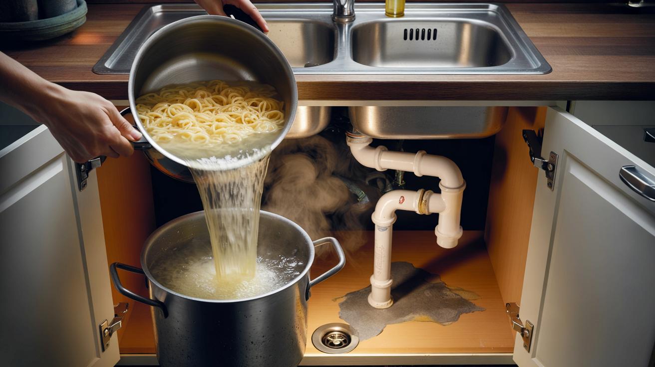 Przestań wylewać wrzątek po makaronie do zlewu. Może cię to drogo kosztować