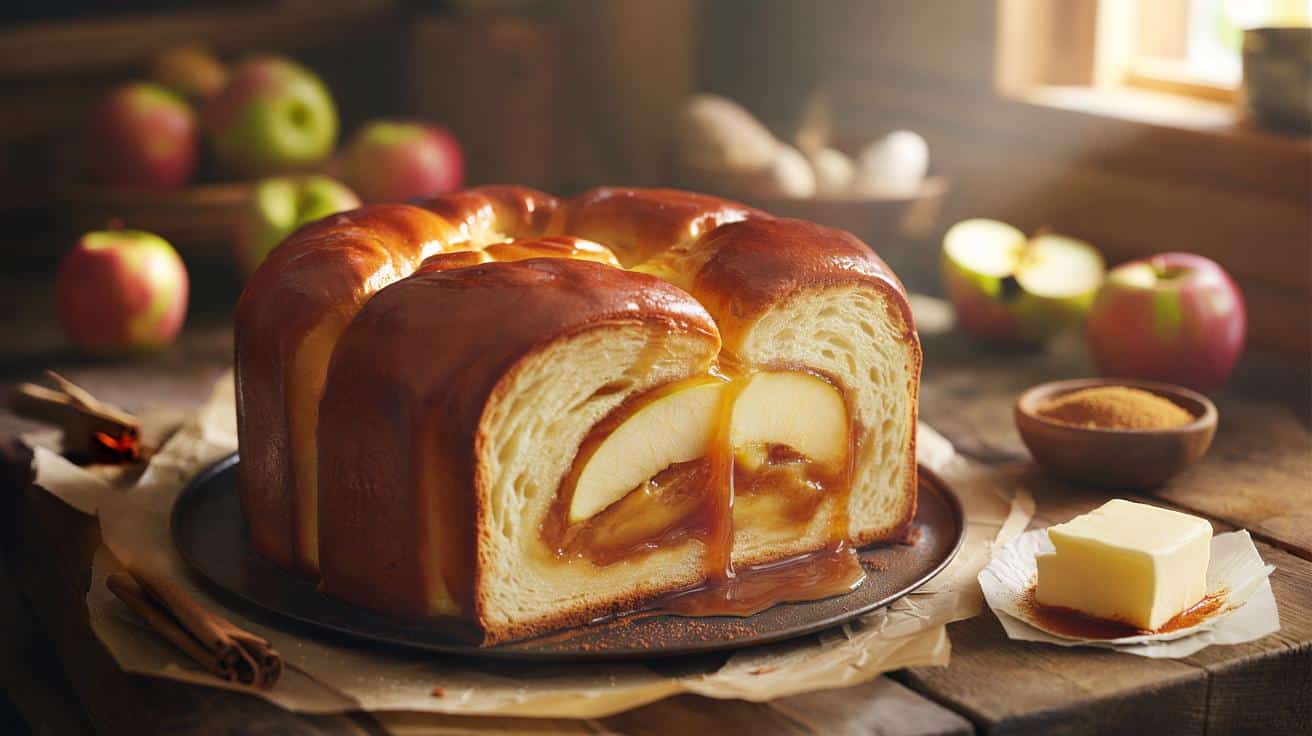 Puszysta drożdżówka z karmelizowanymi jabłkami jak z rzemieślniczej piekarni