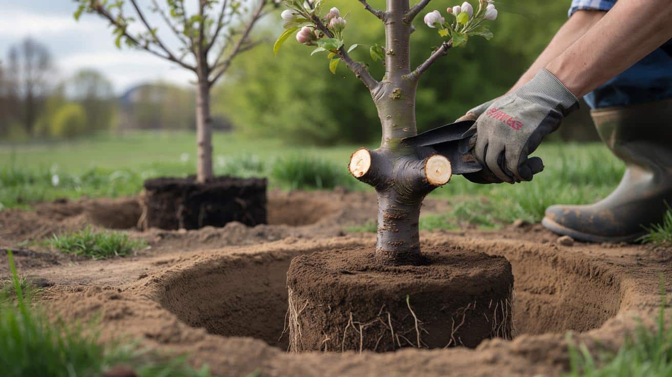 Sadzenie drzewek owocowych: jeden błąd przy pniu zabija kwitnienie