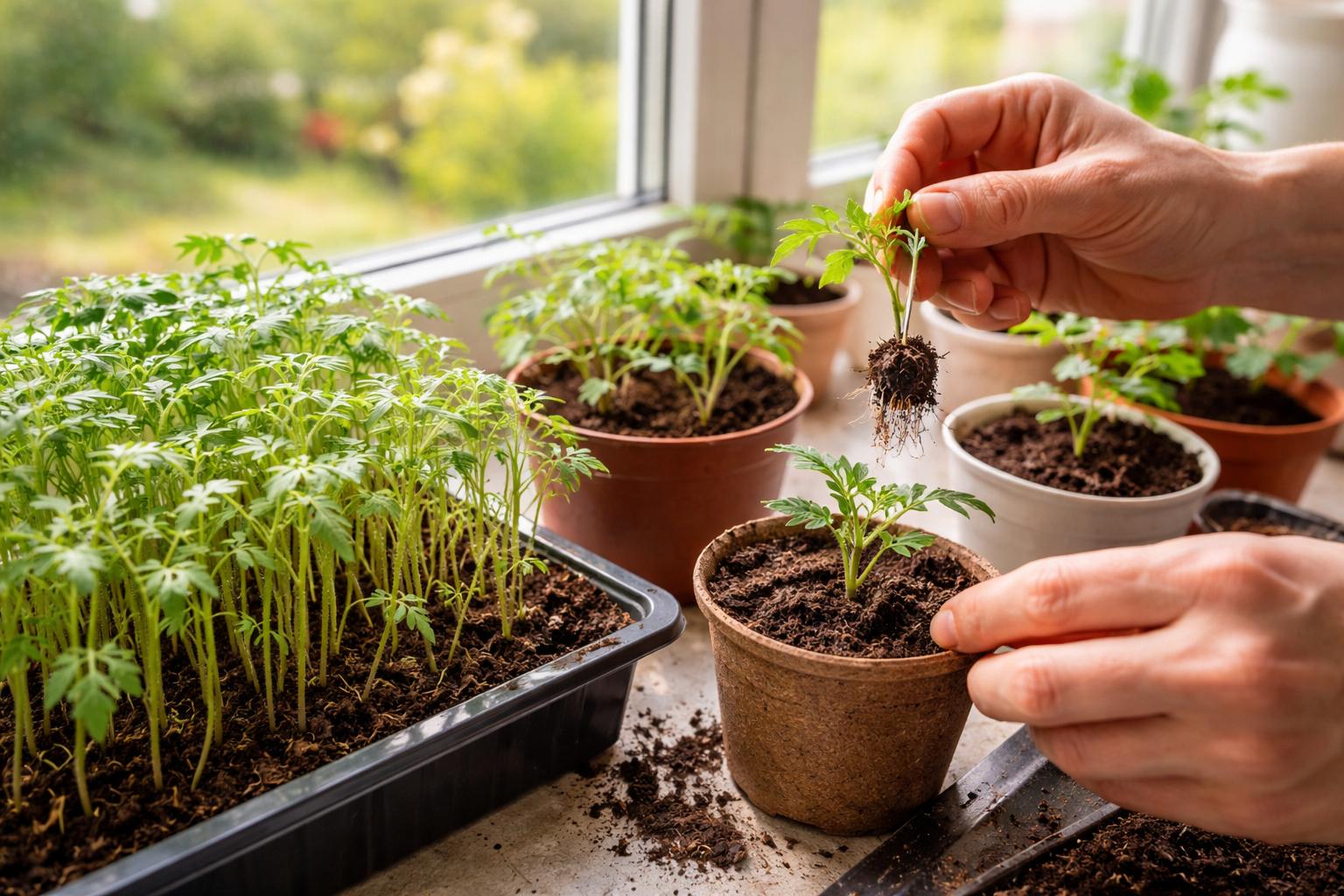 Silne pomidory z parapetu: kiedy pikować i jak to zrobić bez błędów