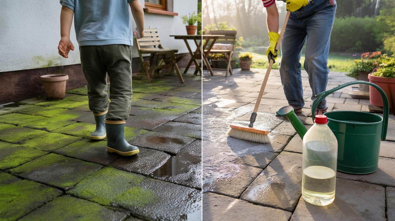 Śliska zielona kostka po zimie? Ten tani kuchenny hit czyści taras w godzinę