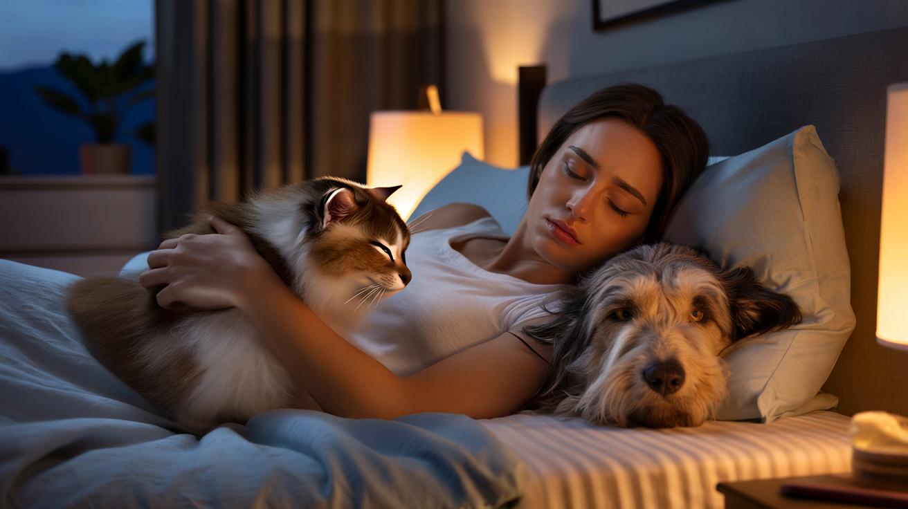 Spanie z psem lub kotem w jednym łóżku: kiedy to pomaga, a kiedy szkodzi?