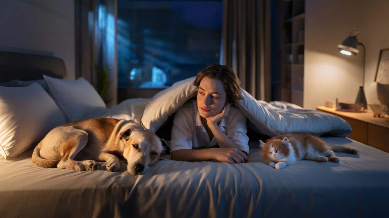 Spanie z psem lub kotem w jednym łóżku: kojące czy ryzykowne?