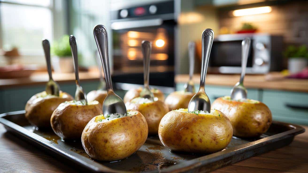 Sposób z łyżeczką, który niemal o połowę skraca pieczenie ziemniaków
