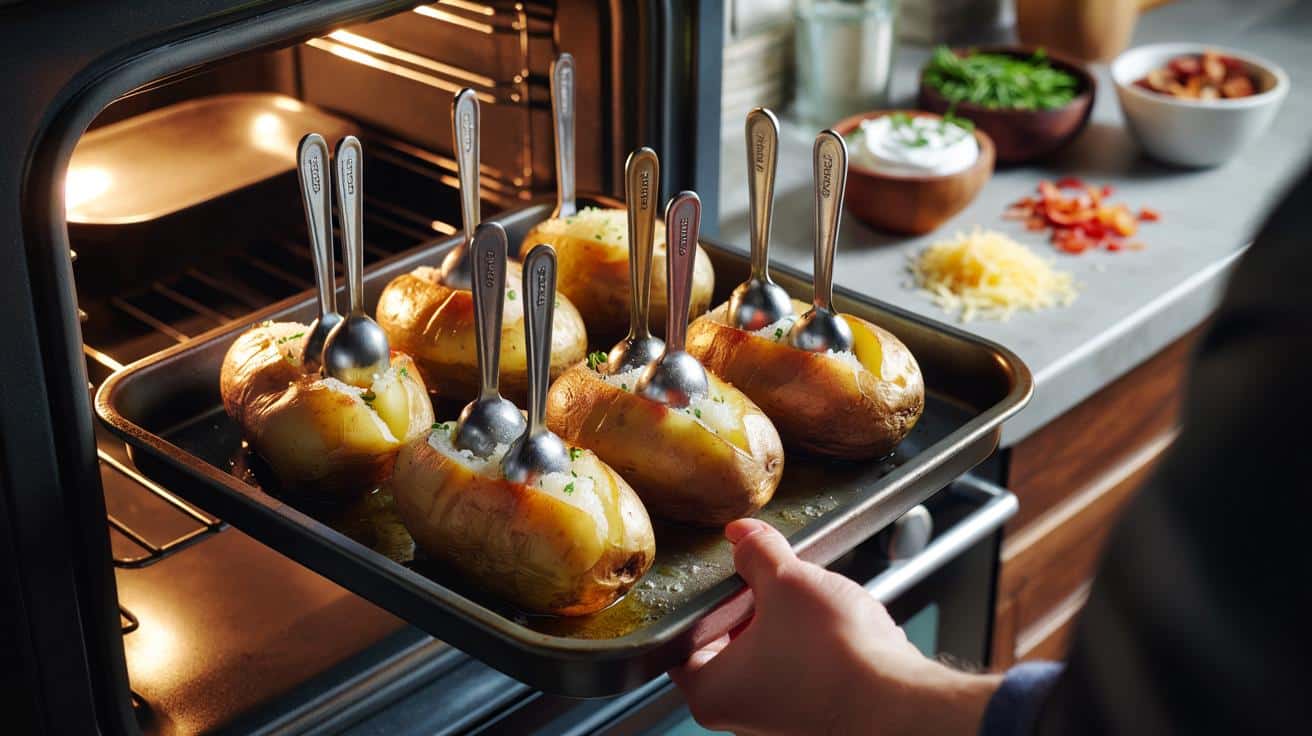 Sposób z łyżeczką, który prawie o połowę skraca pieczenie ziemniaków
