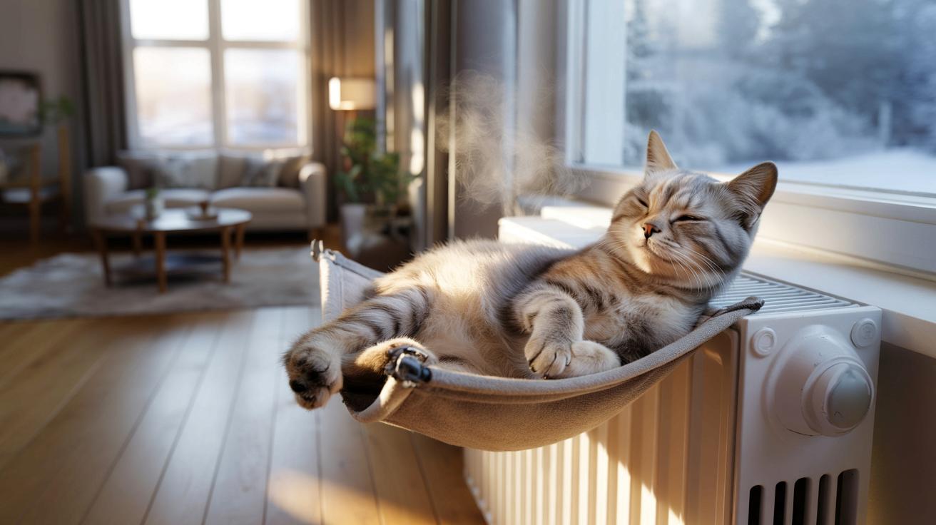 Sprytny hamak na kaloryfer za grosze: kot śpi w cieple całą zimę