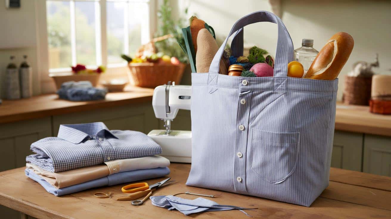 Stara męska koszula na wagę złota: zrób z niej mocny torba na zakupy