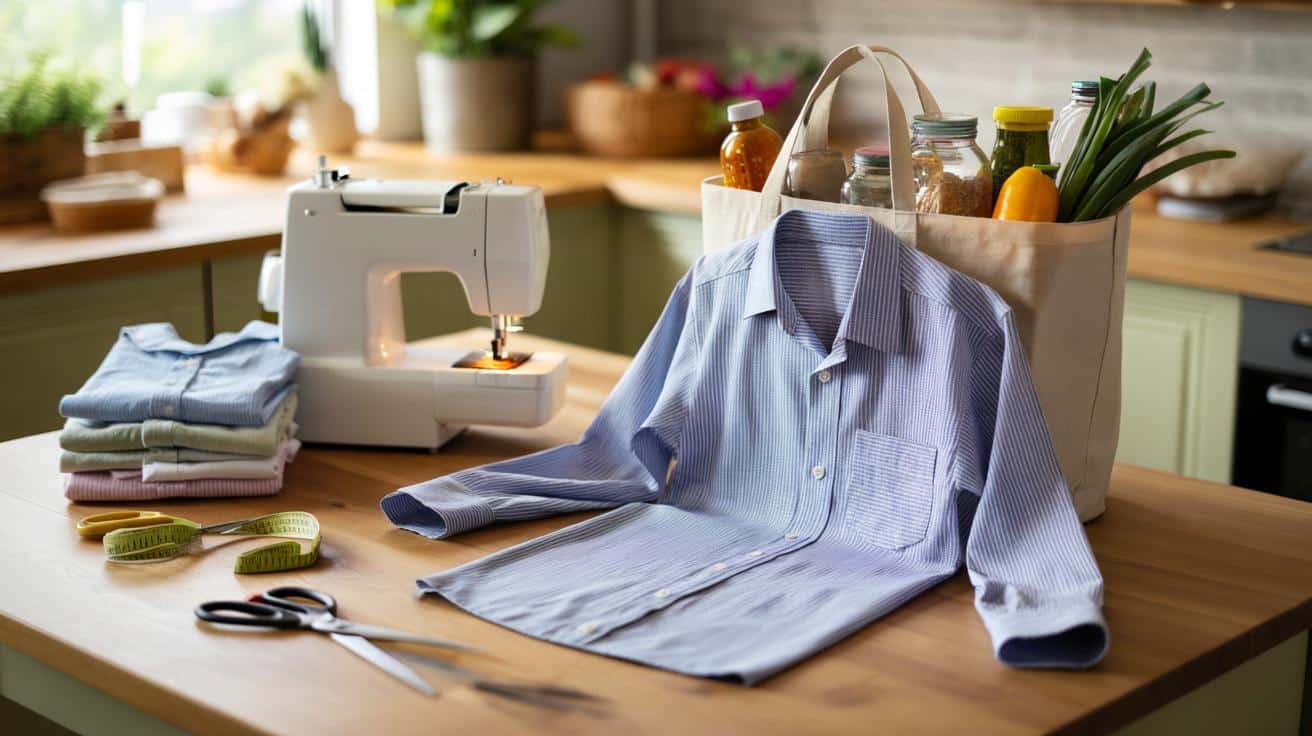 Stara męska koszula? Zrób z niej mocny torba na zakupy w godzinę