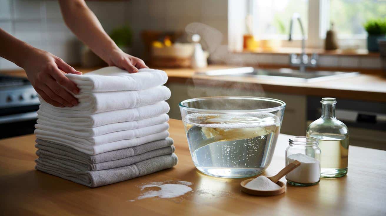 Szare ścierki znów jak nowe. Prosta mieszanka z kuchni wybiela je bez chloru