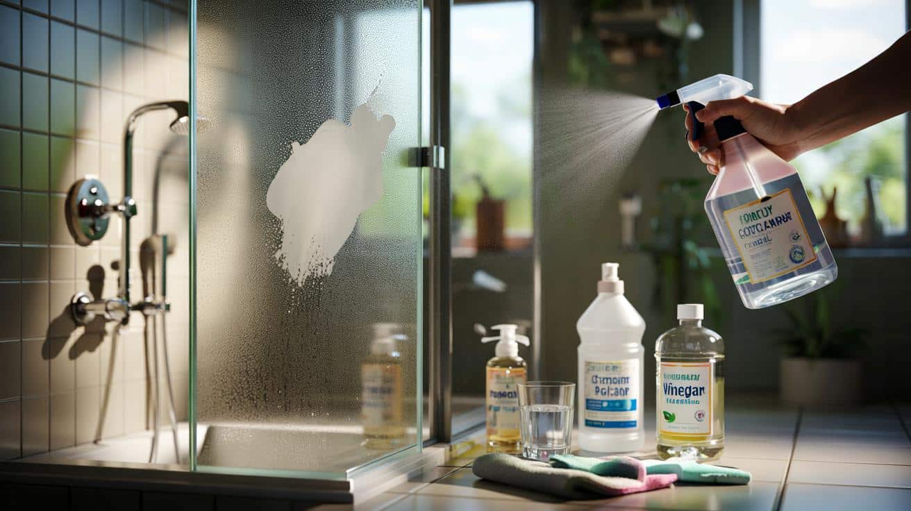 Szklana kabina znów jak nowa: domowy spray z 4 składników na białe zacieki