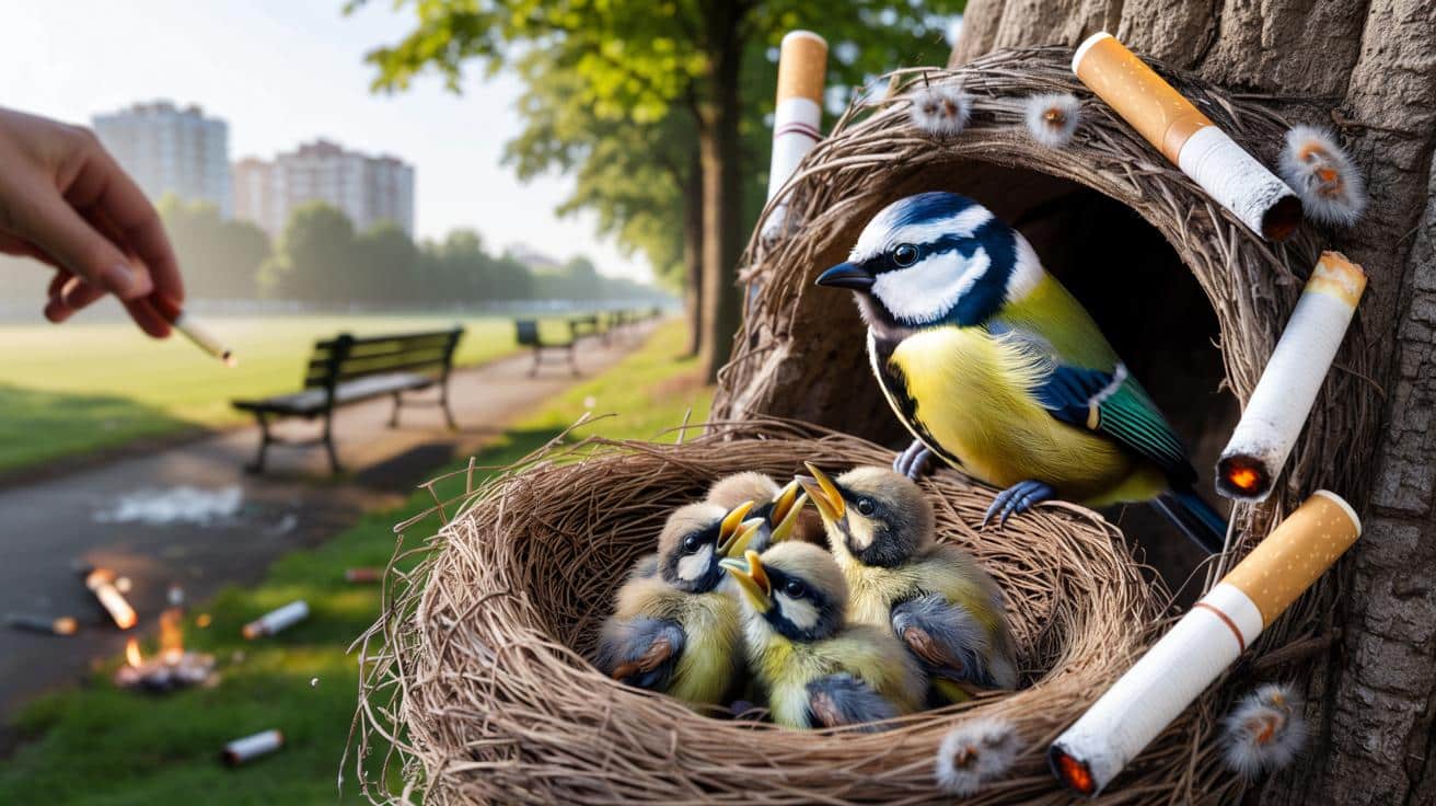 Szokujące badanie: ptaki wplatają niedopałki w gniazda, żeby bronić piskląt