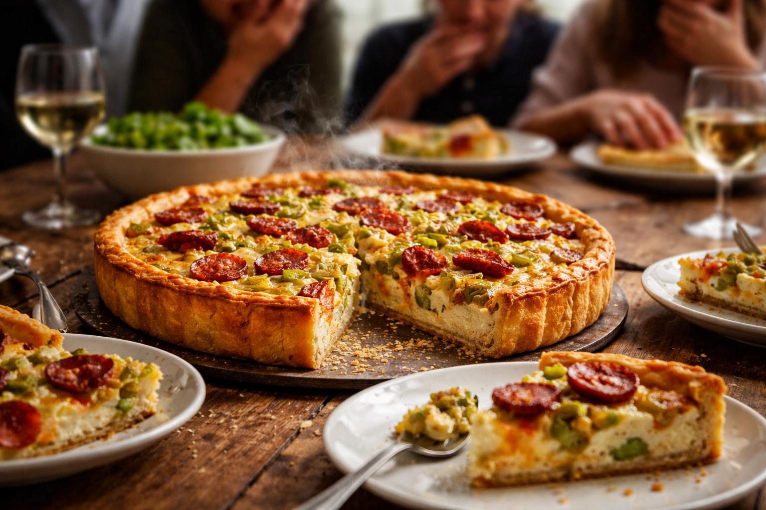 Ta wytrawna tarta z chorizo ucisza cały stół po pierwszym kęsie