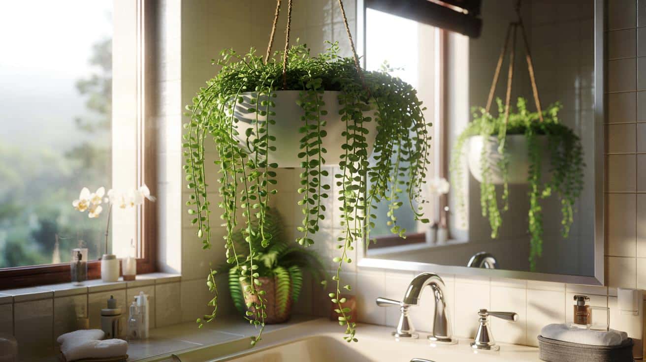 Ta zwisająca sukulentowa „kurtyna” wreszcie lubi wilgotną łazienkę