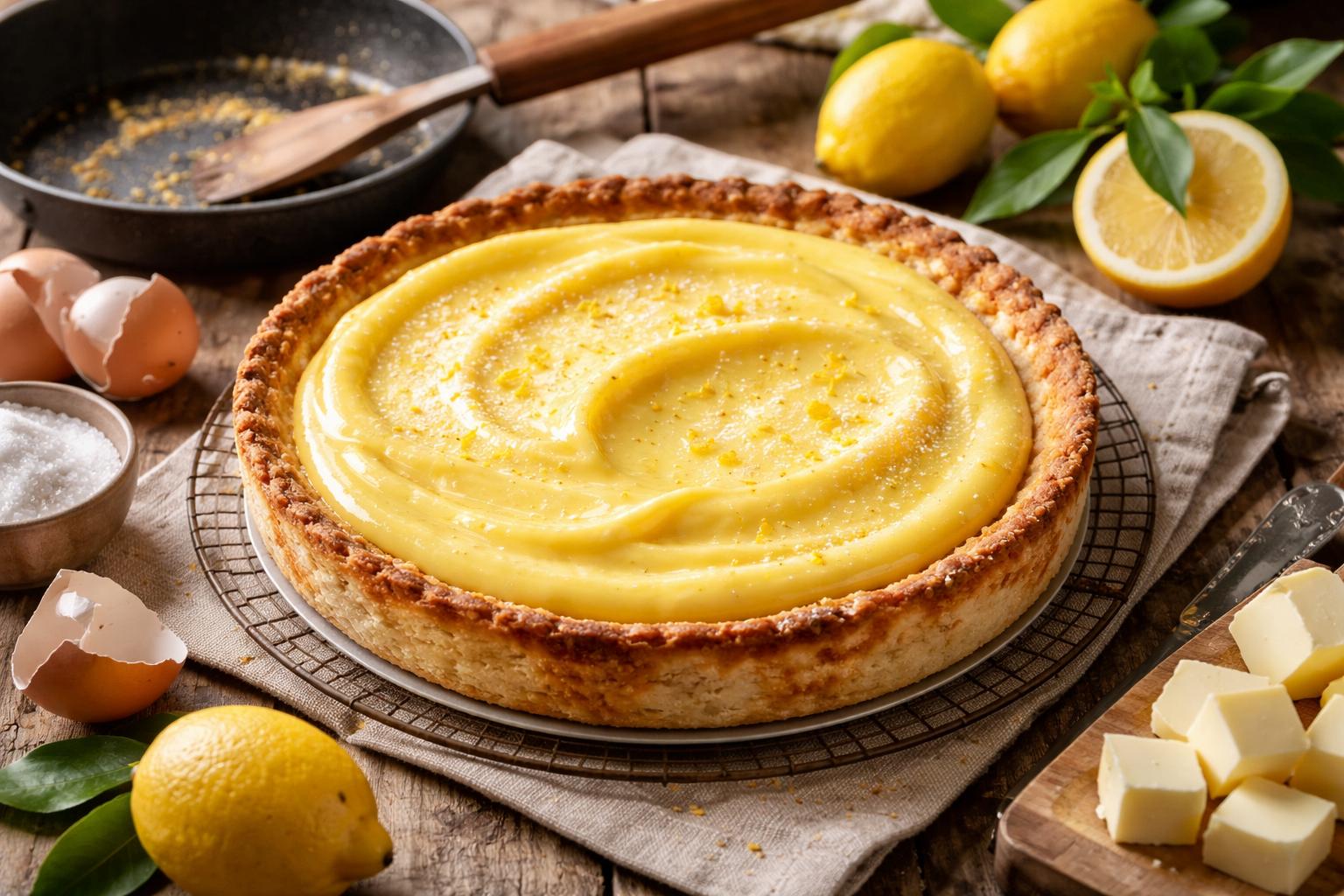 Tarta cytrynowa bez pieczenia w piekarniku: chrupiący spód z patelni, aksamitny krem na wierzchu