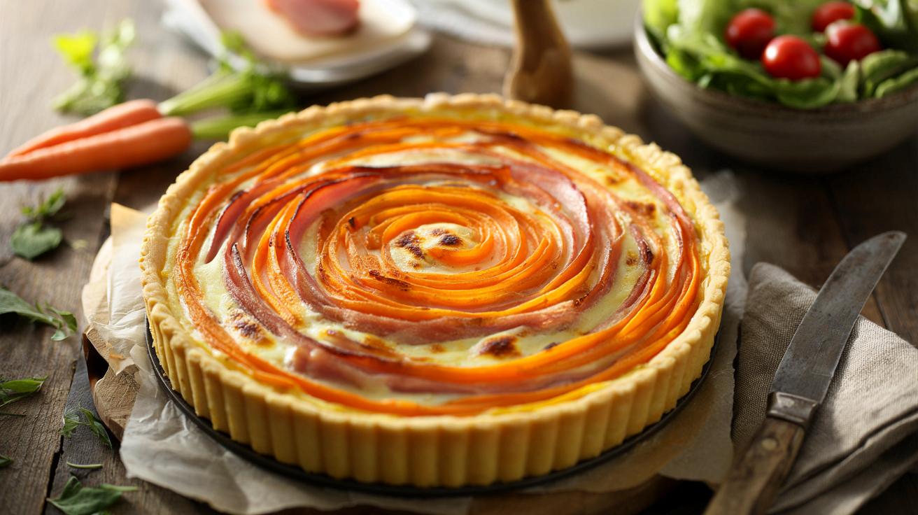 Tarta spiralna z marchewką i szynką, która wygrywa z każdą quiche