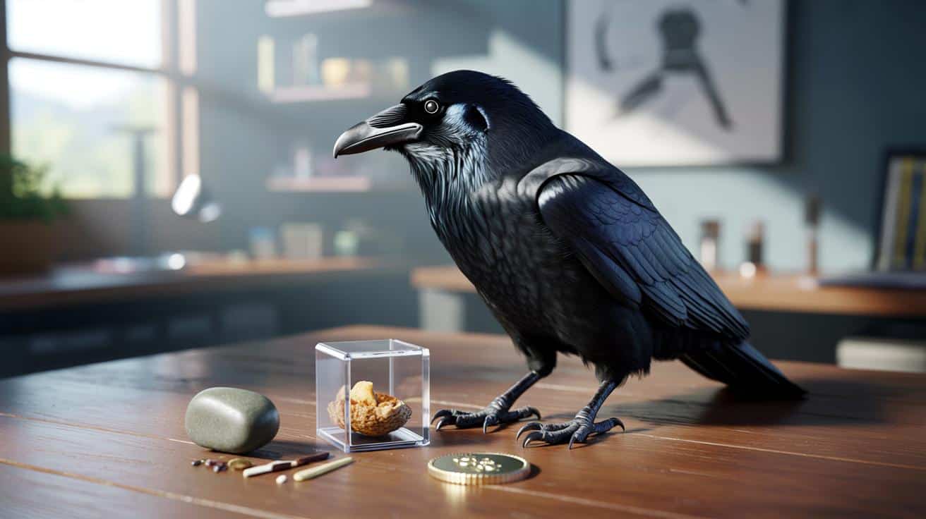 Ten czarny ptak planuje przyszłość, używa narzędzi i handluje