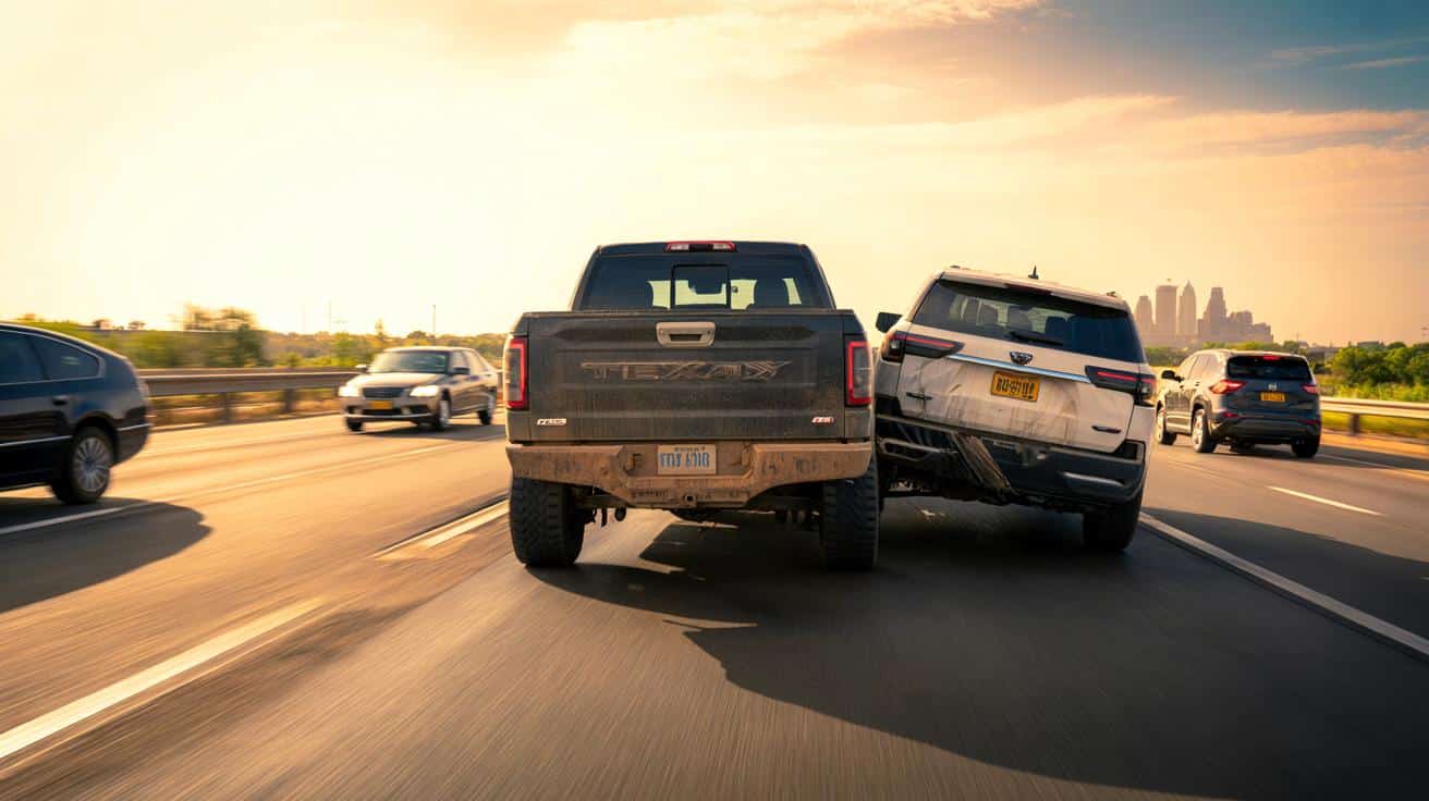 Texańczyk zatrzymuje rozpędzone SUV‑a swoim pick‑upem na autostradzie