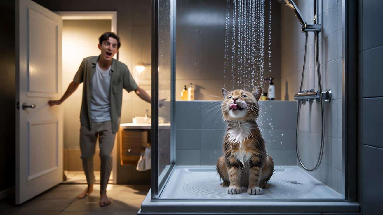 Usłyszał szum prysznica i spanikował. To, co zobaczył w łazience, rozczuliło wszystkich