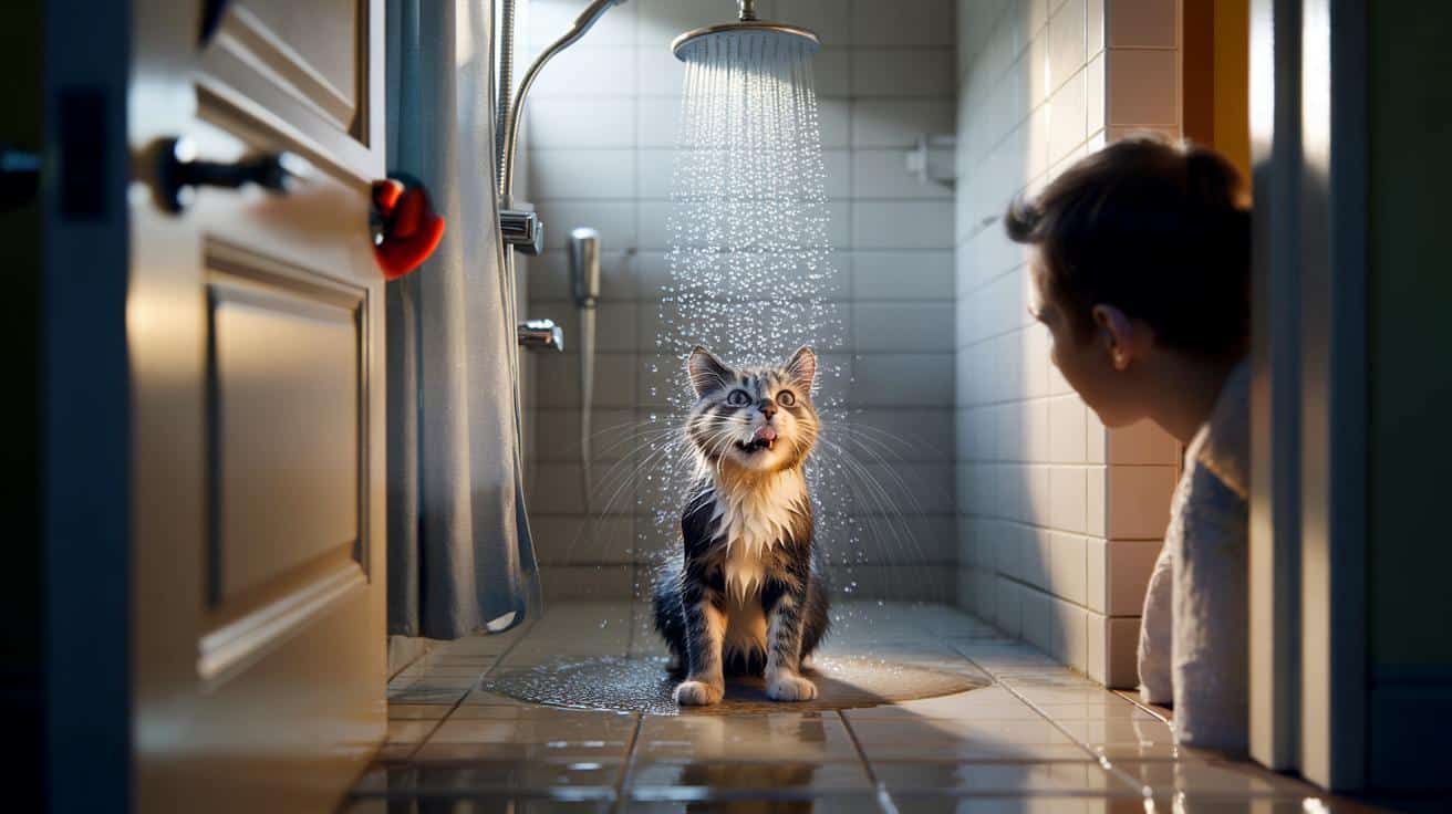 Usłyszał szum prysznica i zamarł. Za drzwiami zobaczył kota w zupełnie innym wydaniu