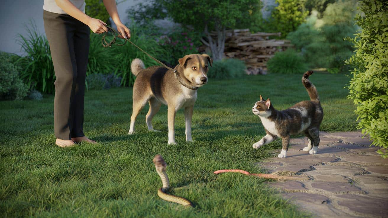 Wąż w ogrodzie a pies lub kot: co robić, gdy dochodzi do spotkania