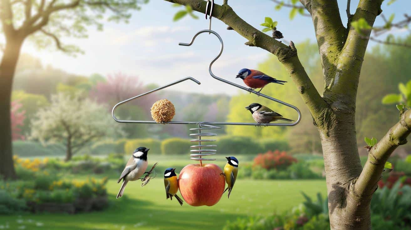 Wiesza zwykły druciany wieszak na drzewie. Po 3 minutach ptaki mają darmą stołówkę