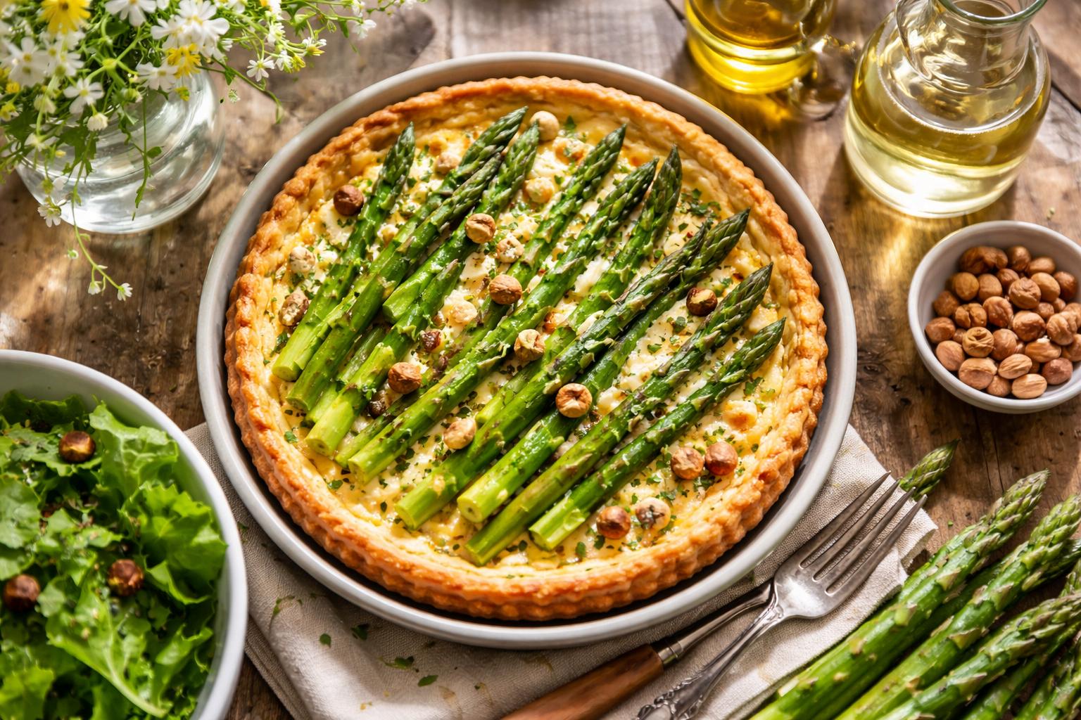 Wytrawna tarta z kozim serem i szparagami, idealna na wiosenny stół