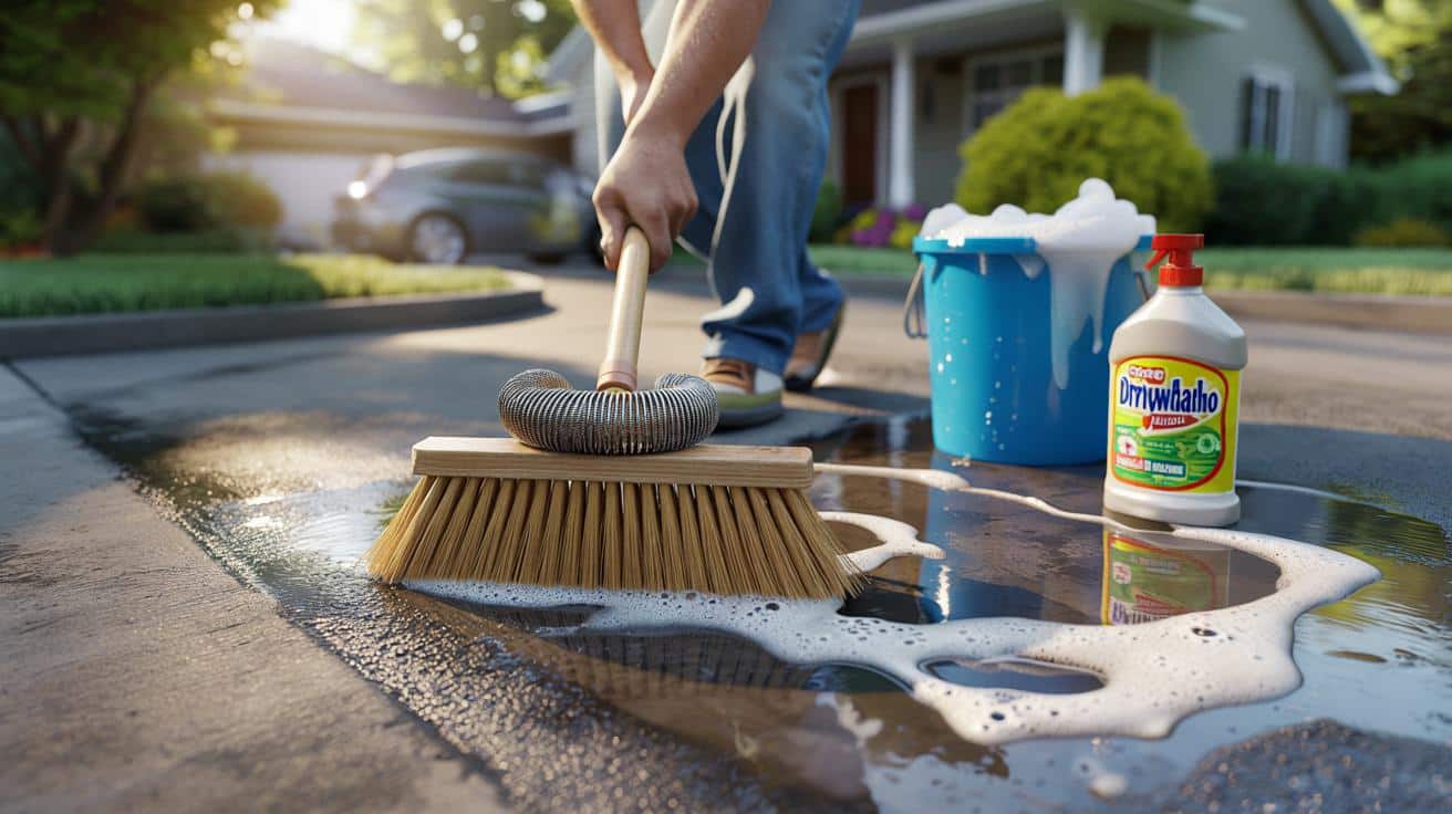 Zamiast myjki ciśnieniowej: trik z płynem do naczyń i miotłą, który odświeża podjazd jak nowy