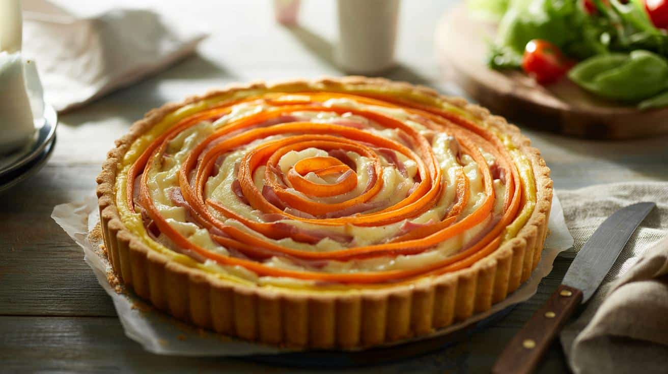 Znudzona zwykłą tartą? Ta marchewkowo‑szynkowa spirala robi efekt „wow”