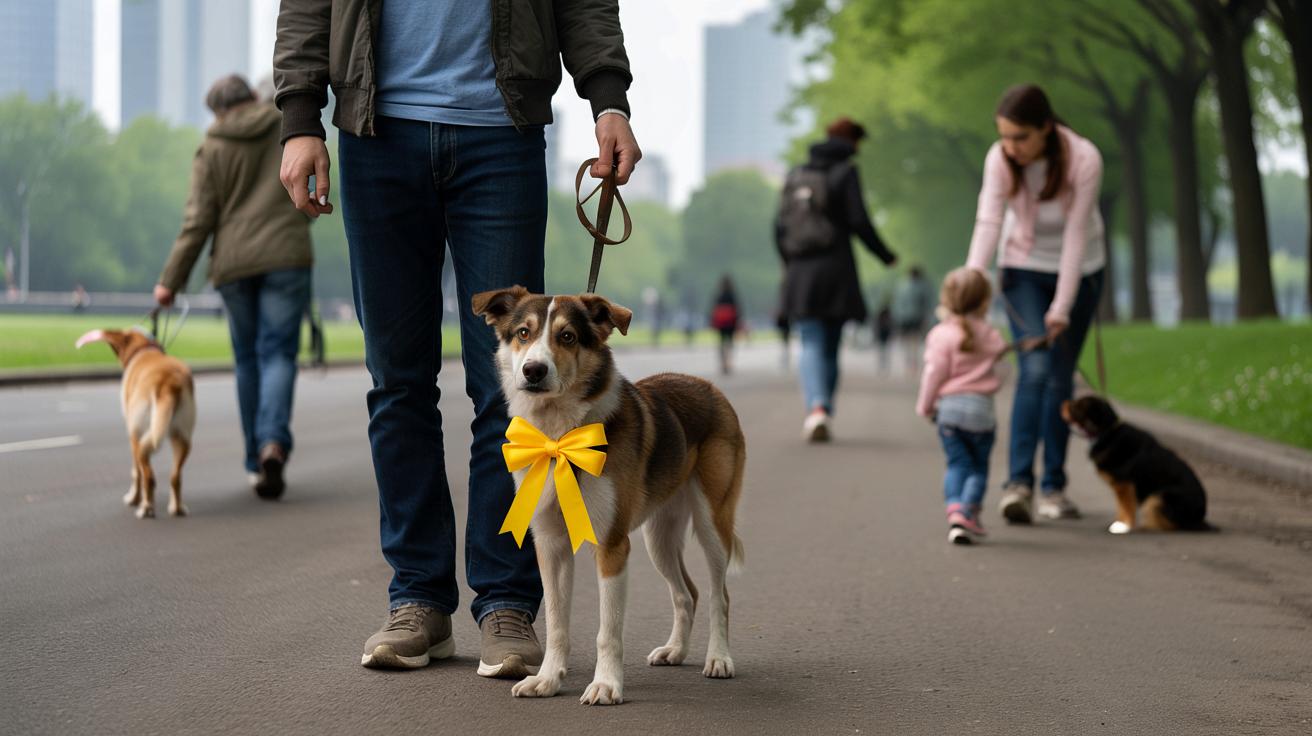 Żółta wstążka na smyczy psa? Ten znak mówi: trzymaj dystans
